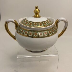 Limoges Sugar Bowl with Top Gold Green Orange